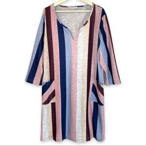Luukse Striped Patch Pocket Shift Dress